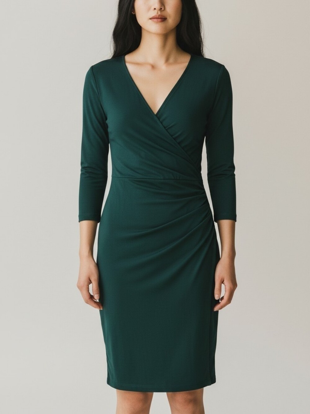Lark & Ro Deep Green Wrap Sheath Midi Dress